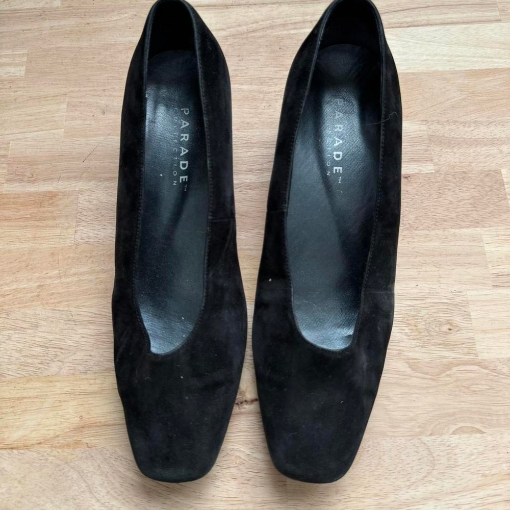 90s black suede kitten heel size 7 genuine leather minimal ballet vintage - Picture 3 of 7